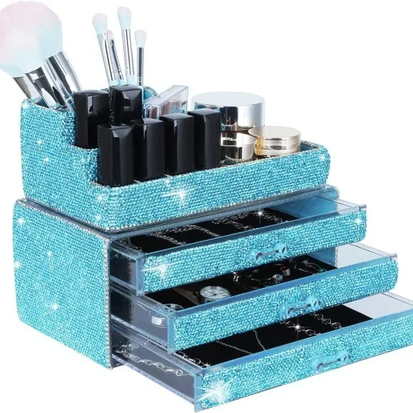 NWT Sparkling Bling Swarovski Crystal Rhinestone Cosmetic Organizer Jewe…